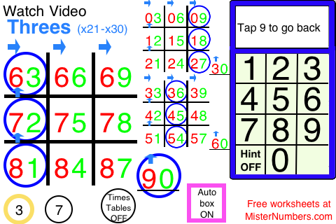 Tic Tac Toe Times Table app revealing the Nines